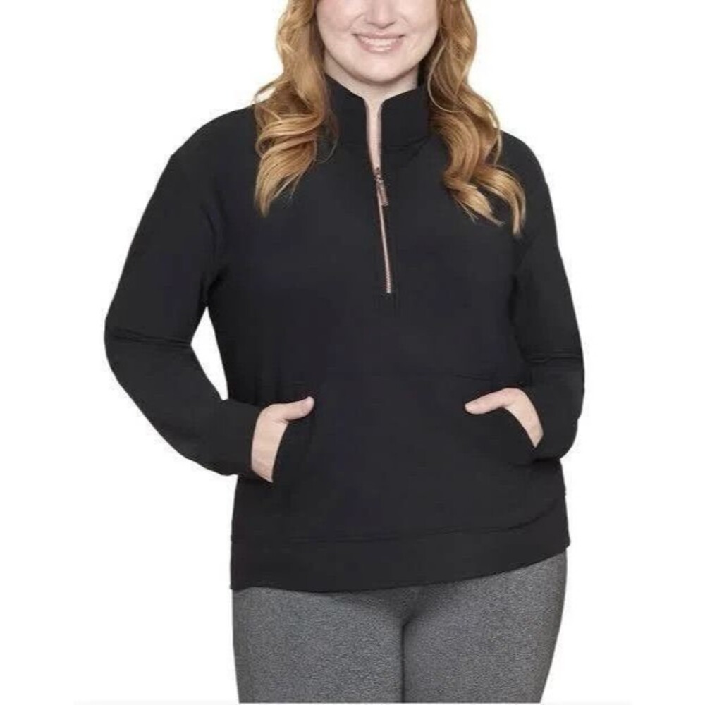 Skechers GO WALK Luxe Ribbed Quarter Zip Pullover Black Women’s Large Active